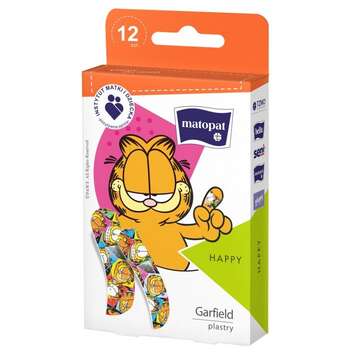 Plastry HAPPY z opatrunkiem dla dzieci - kot Garfield 12 szt. MATOPAT | 1 op. 